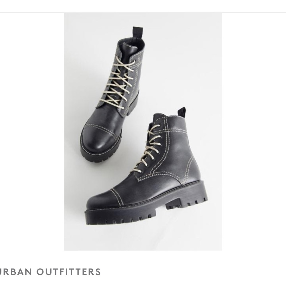 Urban Outfitters Juliette Black Leather Treaded Combat Boots